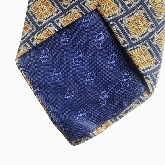 Valentino Blue Tie Ties for Men for sale | eBay Vintage VALENTINO Designer Silk Tie Navy Blue Gold Diamond Medallion Pattern